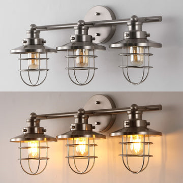 Ellis 24" 3-Light Industrial Farmhouse Vanity Light with Bathroom Hardware Accessory Set - JONATHAN Y